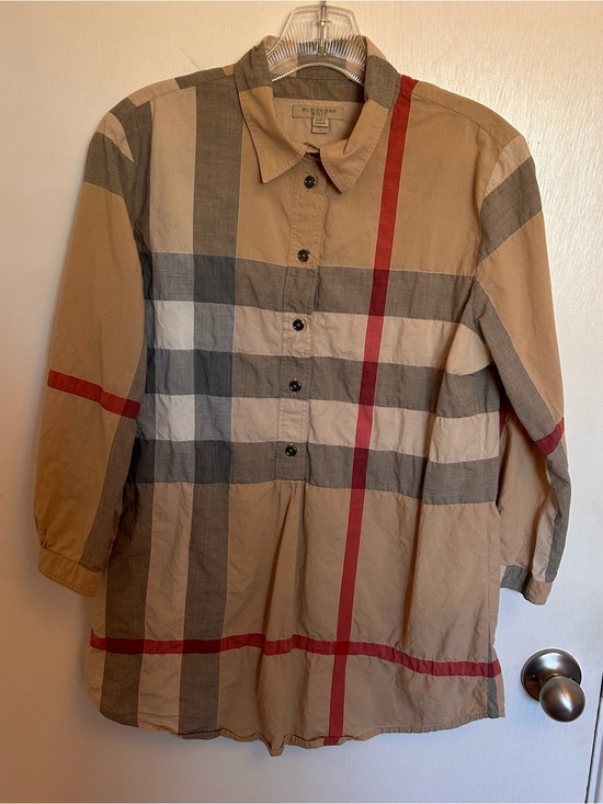 Burberry Tops - Burberry Brit Tan Button-Front Popover Shirt with Gray Trim